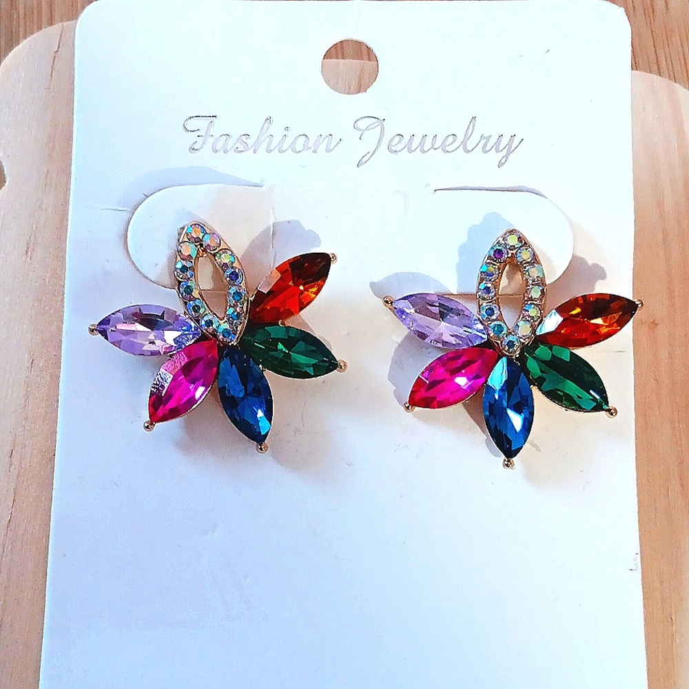 "Sparkle " Crystal Rhinestone Multicolored Earrings New!